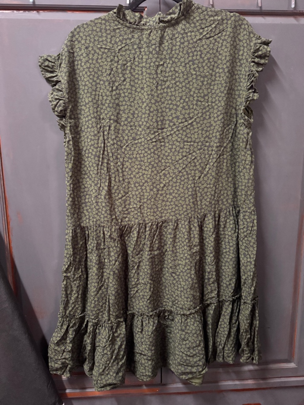NWT Sundry Olive Green Floral Ruffle Tie-Neck dress - Picture 6 of 11